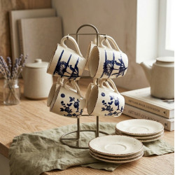 Porcelain Mug & Saucer Set - 6 Pcs